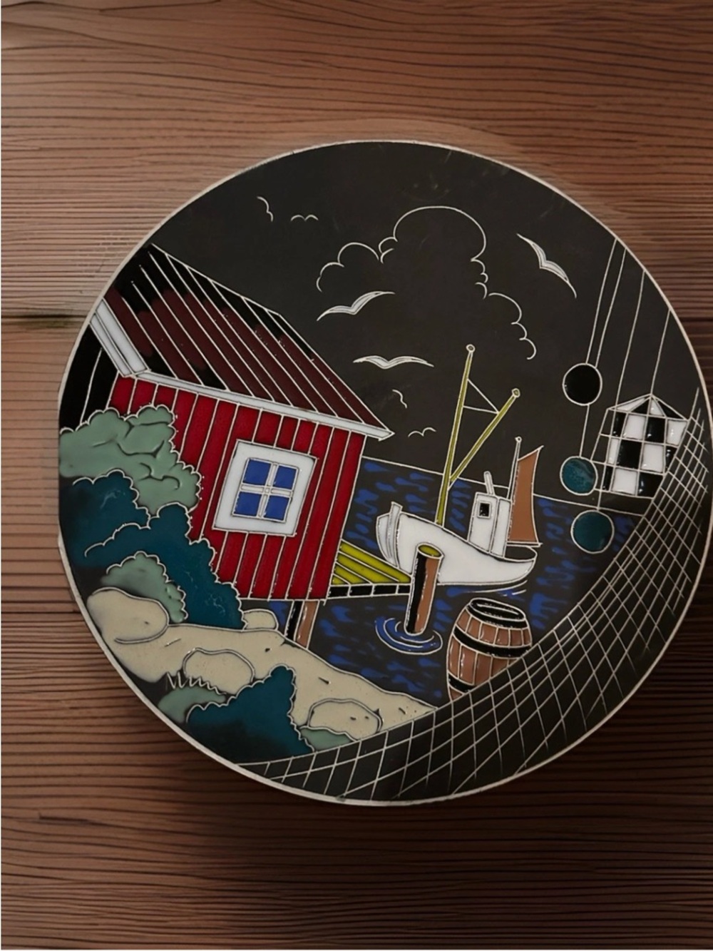 Coastal Harbor Decorative Wall Plate in Neutral Colors Beautiful Nautical Design